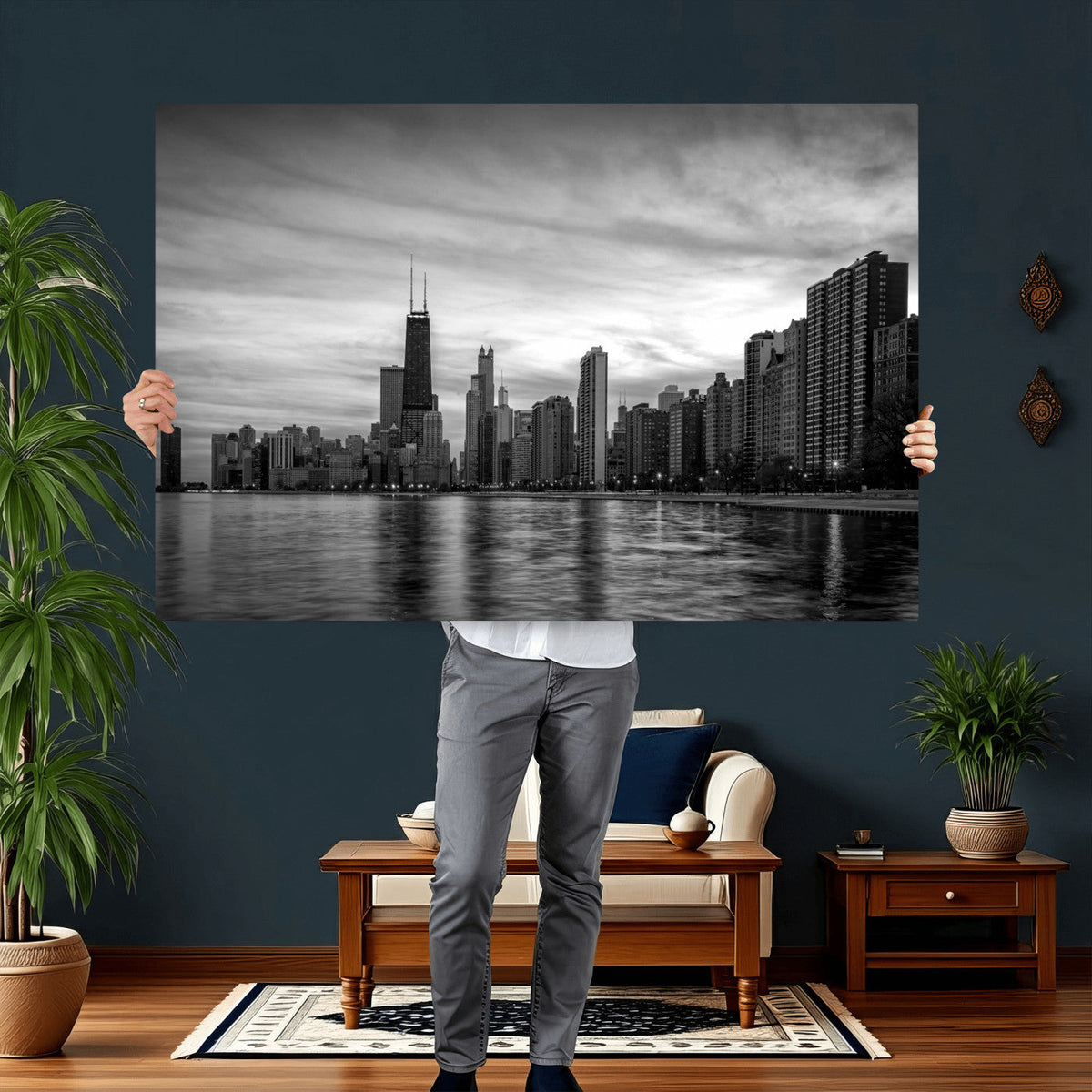 Chicago Wall Art Canvas Print, Chicago City Downtown Night Cityscape