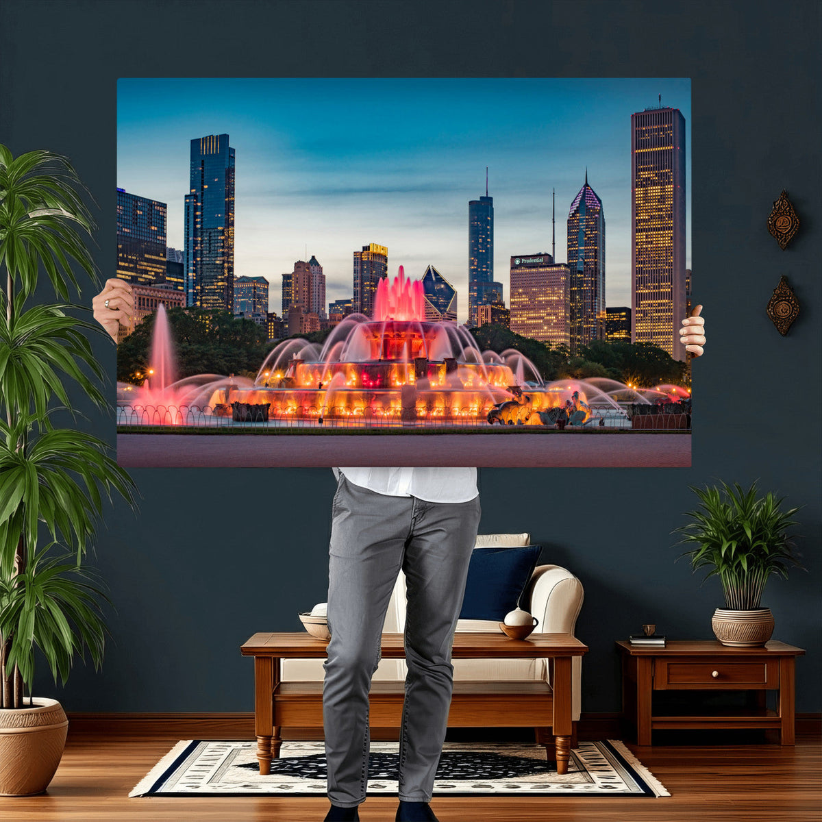 Chicago Wall Art Canvas Print - Chicago City Downtown Night Cityscape