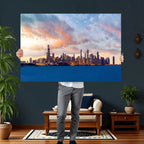 Chicago Wall Art Canvas Print - Chicago City Downtown Night Cityscape
