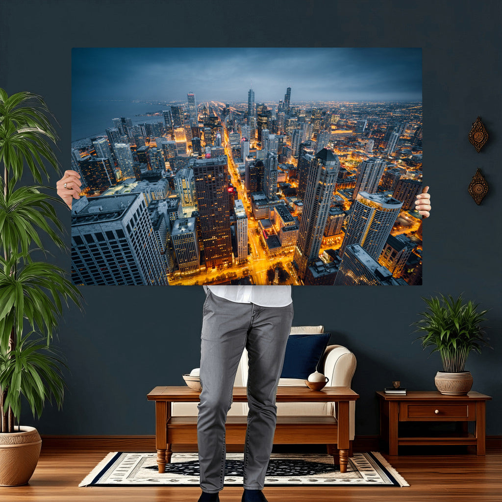 Chicago Wall Art Canvas Print - Chicago City Downtown Night Cityscape