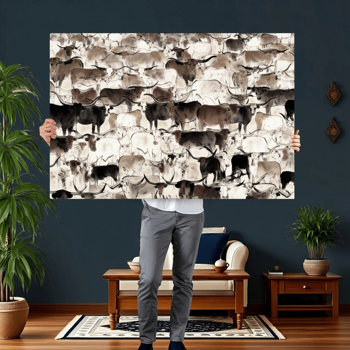 Abstract Texas Longhorn Print, Longhorn Herd Print