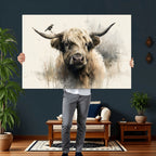Abstract Highland Cow Wall Art Canvas Print, Rustic Farm Cattle Portrait