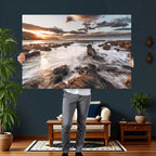 Rocky Coast Ocean Sunset Wall Art Canvas Print, Dramatic Seascape Nature Decor