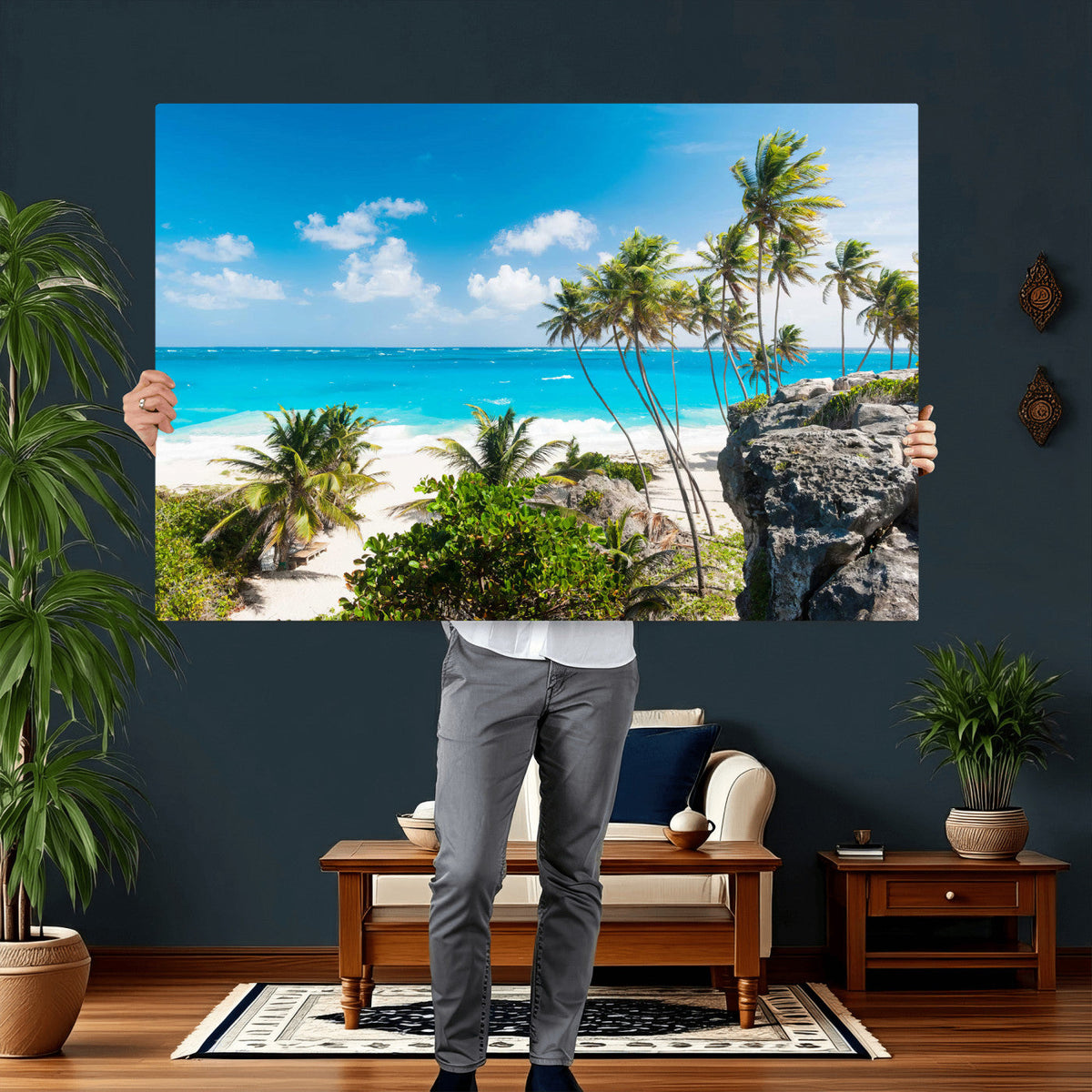 Tropical Beach Wall Art Canvas Print, Palm Tree Ocean Landscape Photography