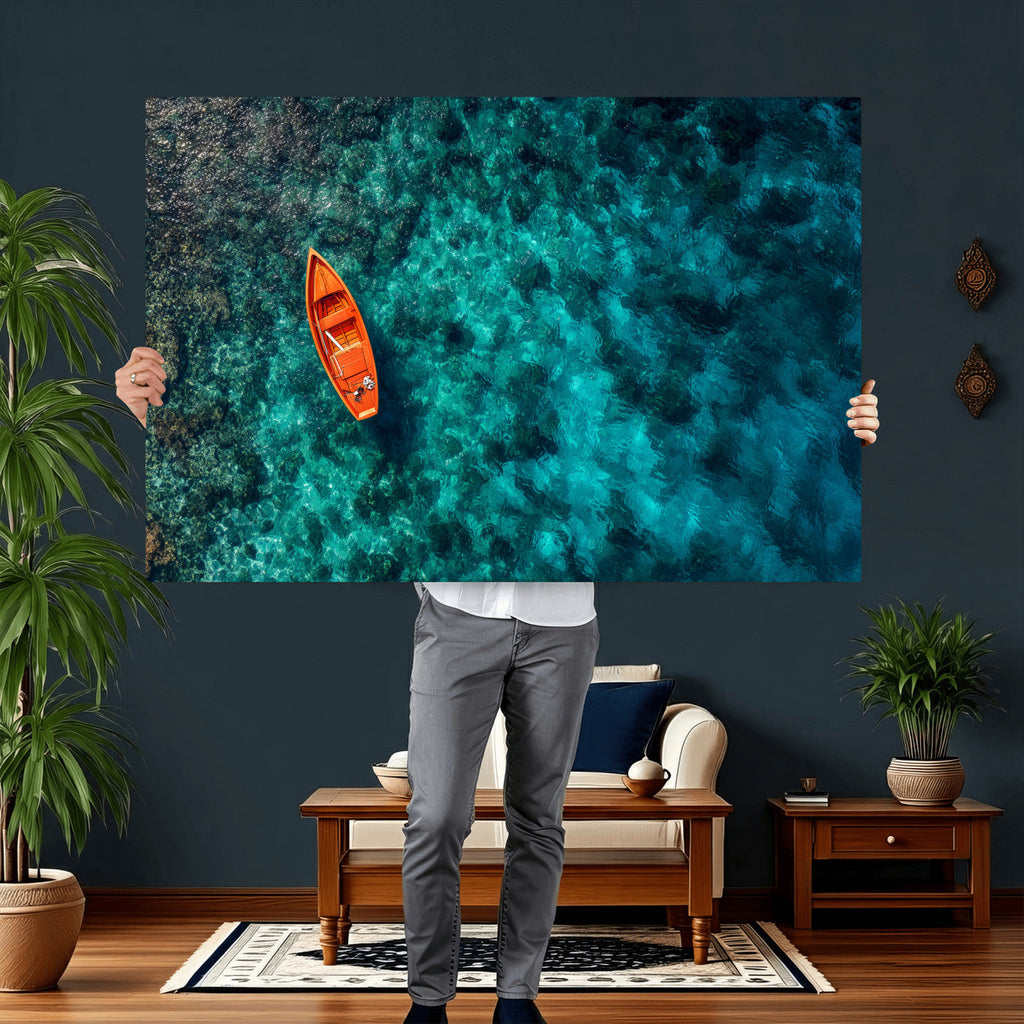 Turquoise Ocean Boat Wall Art Canvas Print