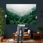 Misty Pine Forest Wall Art Canvas Print, Foggy Evergreen Landscape