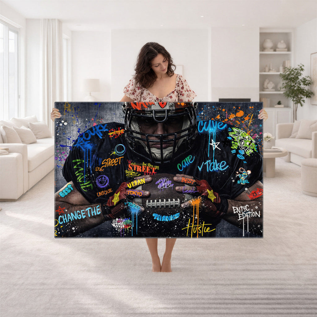 Graffiti American Football Player Street Art Wall Art Canvas Print