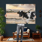Texas Longhorn Bull Rustic Wall Art Canvas Print