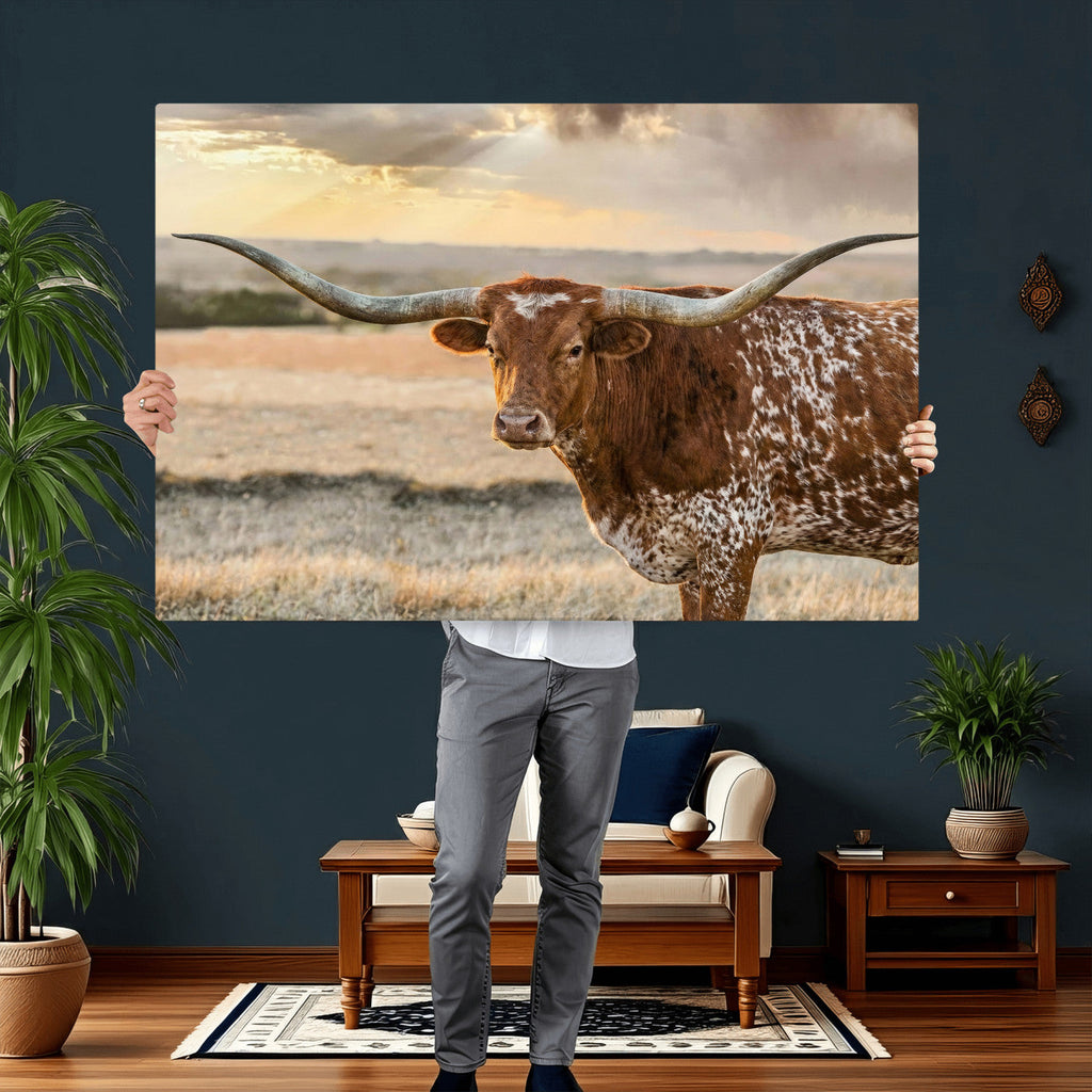 Texas Longhorn Wall Art Canvas Print, Western Ranch Bull Photography