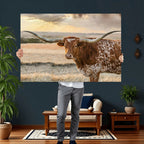 Texas Longhorn Wall Art Canvas Print, Western Ranch Bull Photography