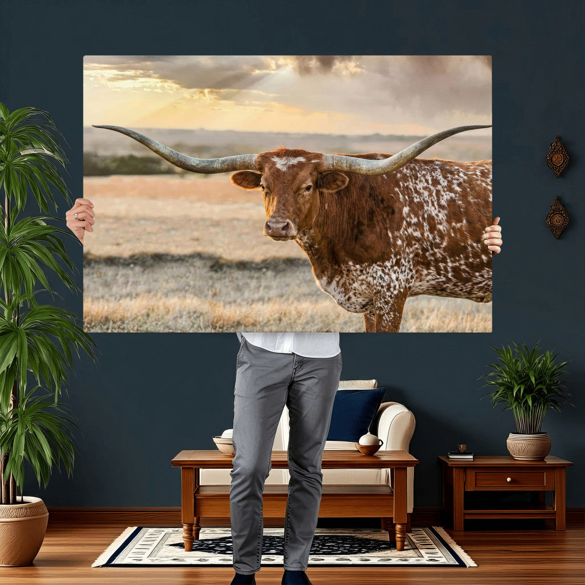 Texas Longhorn Wall Art Canvas Print, Western Ranch Bull Photography