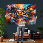 Geometric Abstract Wall Art Canvas Print, Orange Blue