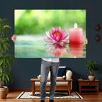 Zen Lotus Candle Canvas Wall Art, Pink Spa Meditation Decor