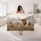 Rustic Texas Longhorn Cow Canvas Wall Art Print, Farm Animal Photography