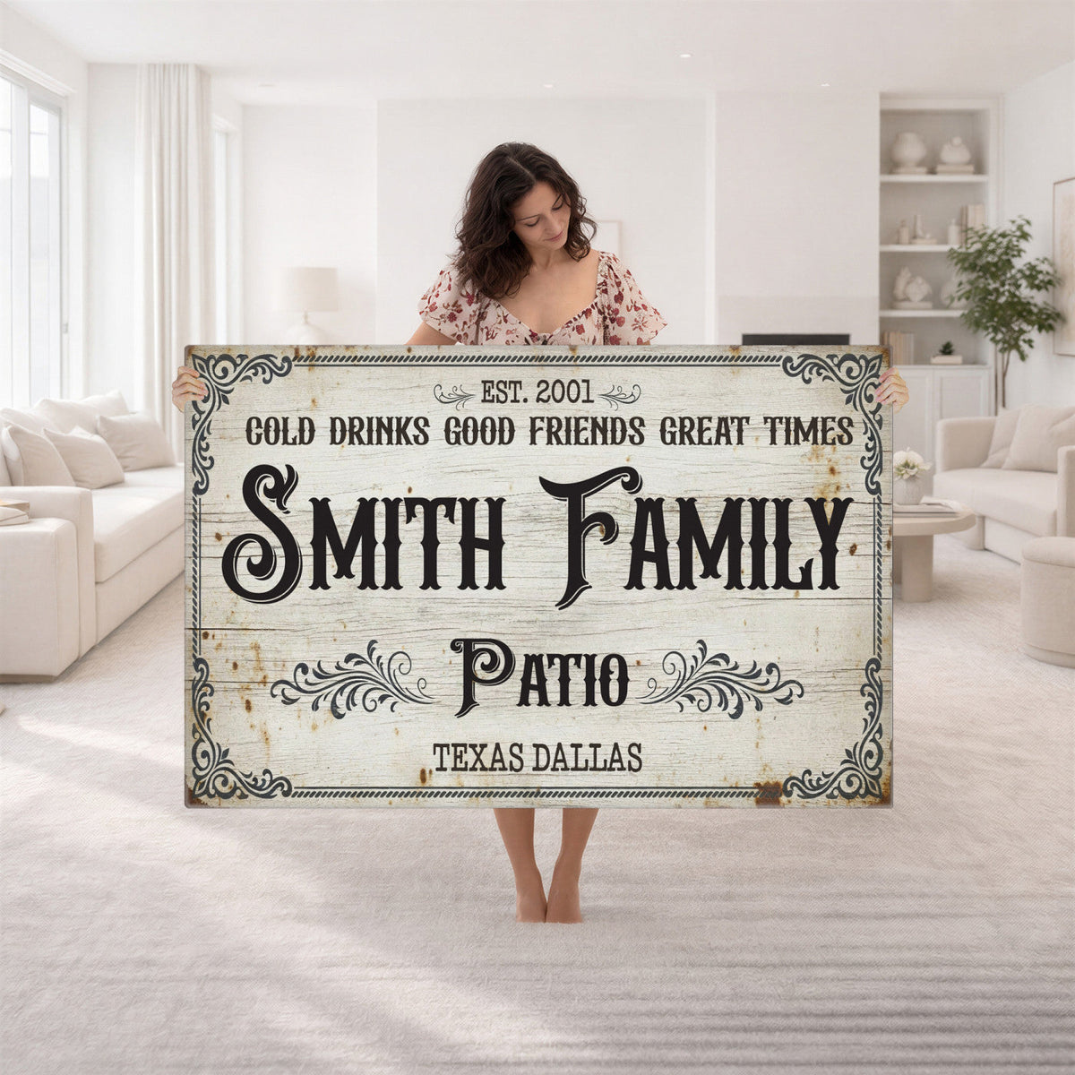Custom Family Patio Sign Canvas, Personalized Rustic Backyard Decor