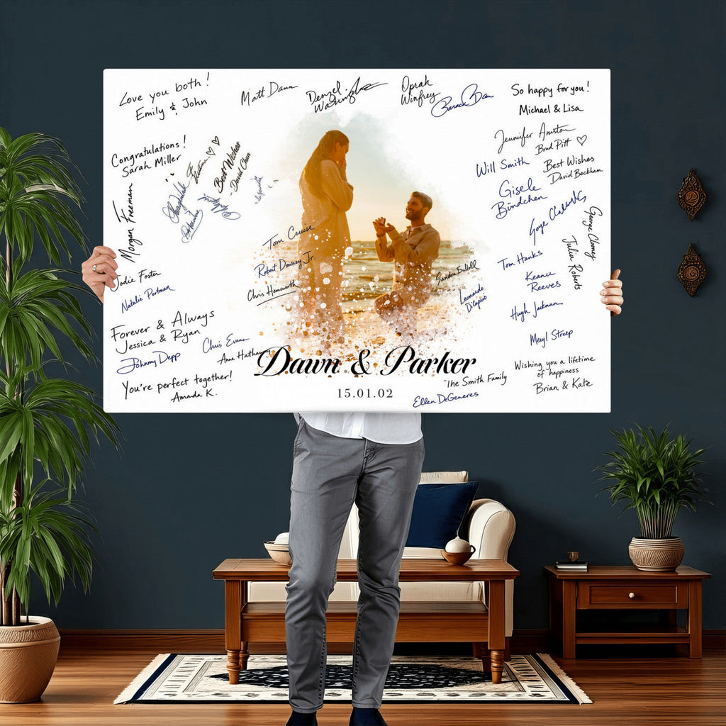 Wedding Signature Guest Book Canvas, Personalized Couple Photo Art