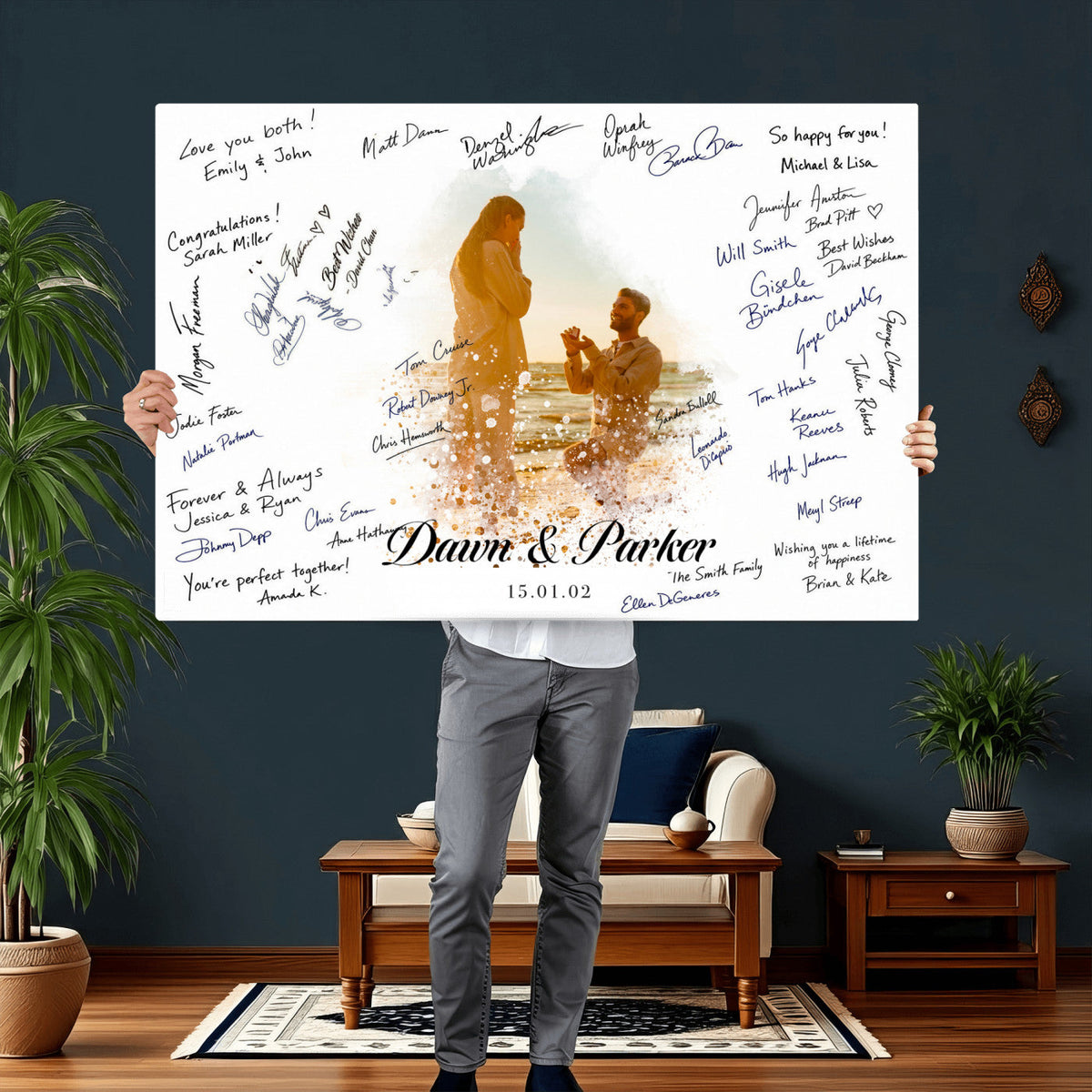 Wedding Signature Guest Book Canvas, Personalized Couple Photo Art