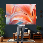 Peach Lily Canvas Wall Art, Coral Pink Flower Macro Photo Print, Botanical Decor