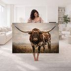 Texas Longhorn Wall Art Canvas Print | Brown Horned Bull Rustic Western Decor