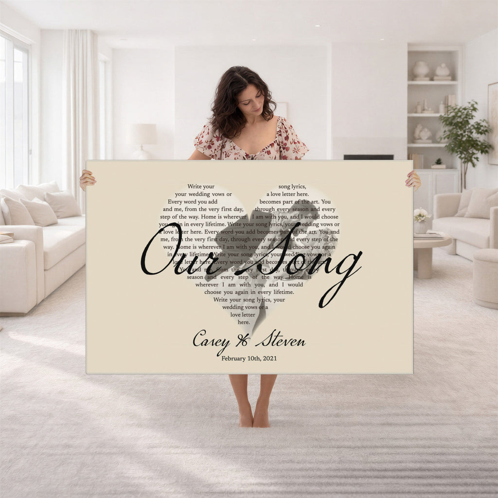 Lyrics Heart Canvas Print, Personalized Song Lyrics and Photo Wall Art