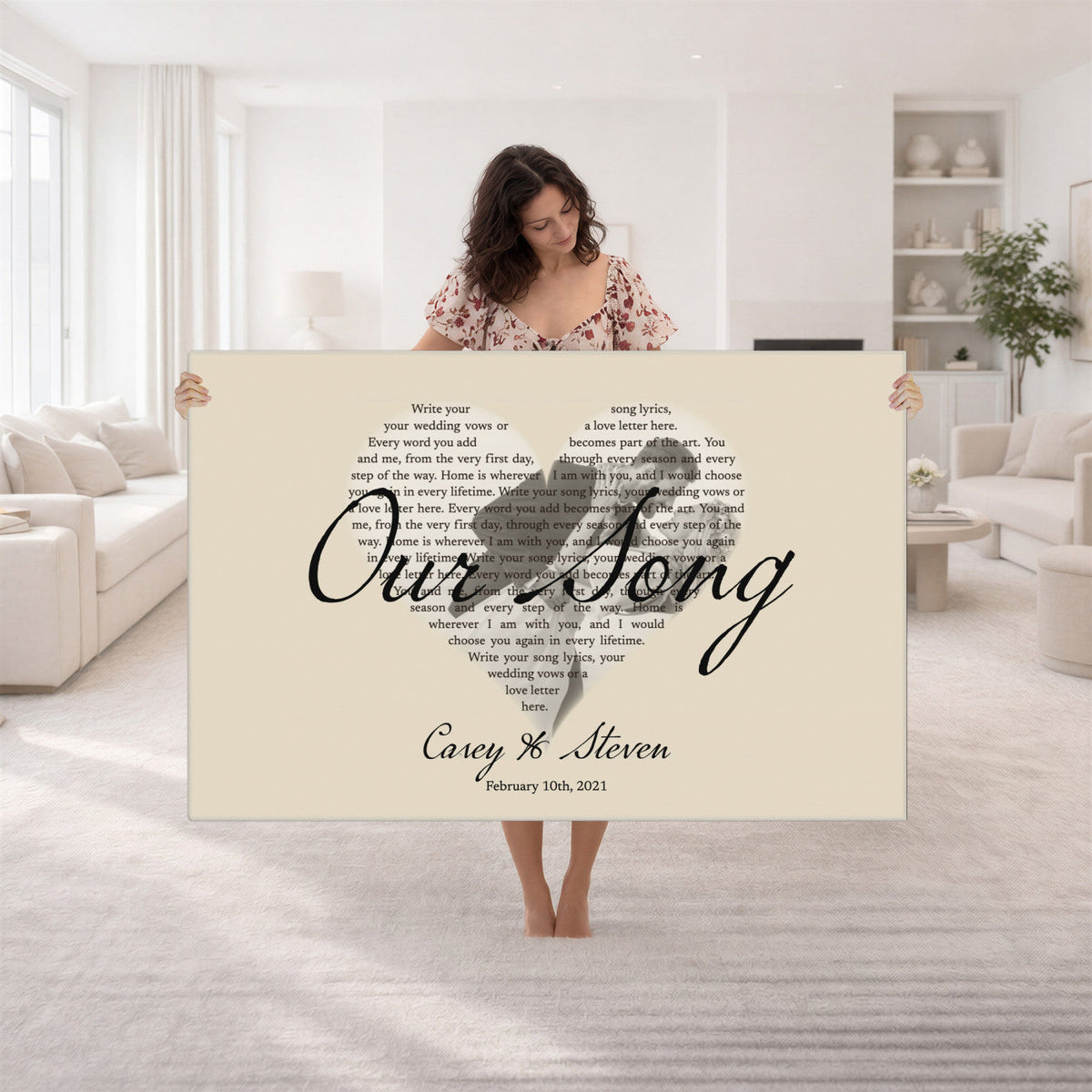 Lyrics Heart Canvas Print, Personalized Song Lyrics and Photo Wall Art