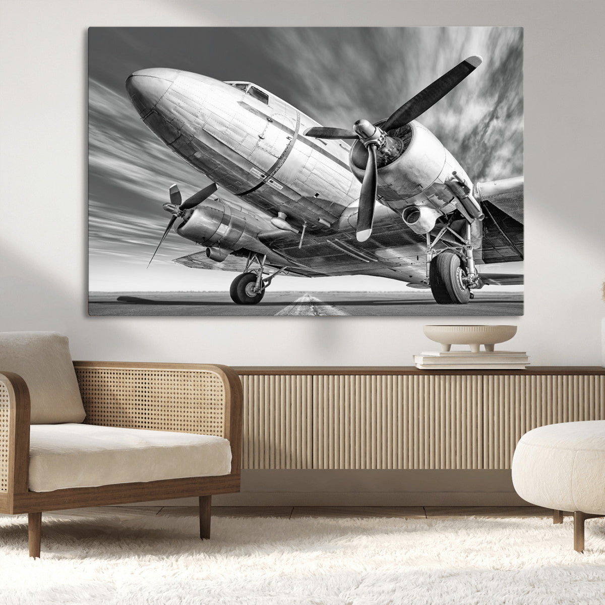 Vintage Airplane on Runway Canvas Print