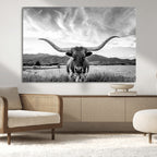 Longhorn Black and White Wall Art | Rustic Western Bull Canvas Print