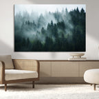 Misty Forest Wall Art | Serene Green Landscape Canvas Print