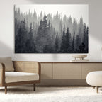 Misty Forest Canvas Wall Art | Monochrome Triptych Pine Tree Print