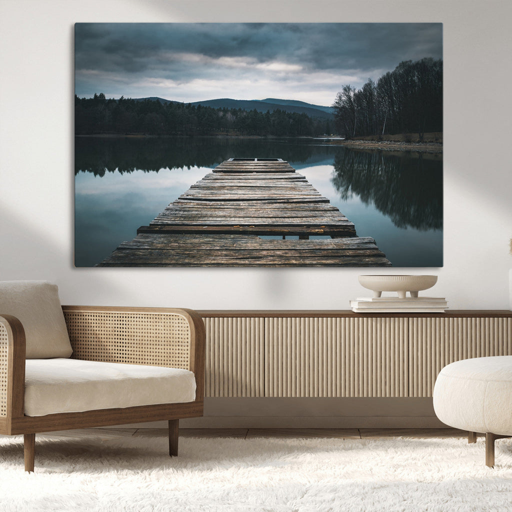 Wooden Bridge Near Lake Wall Art Canvas Print