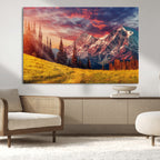Mountain and Daylight Red Sunset Wall Art Canvas Print