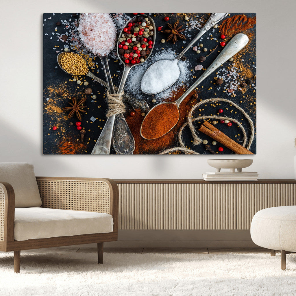 Spices and Seasonings Canvas Wall Art | Colorful Triptych Kitchen Decor