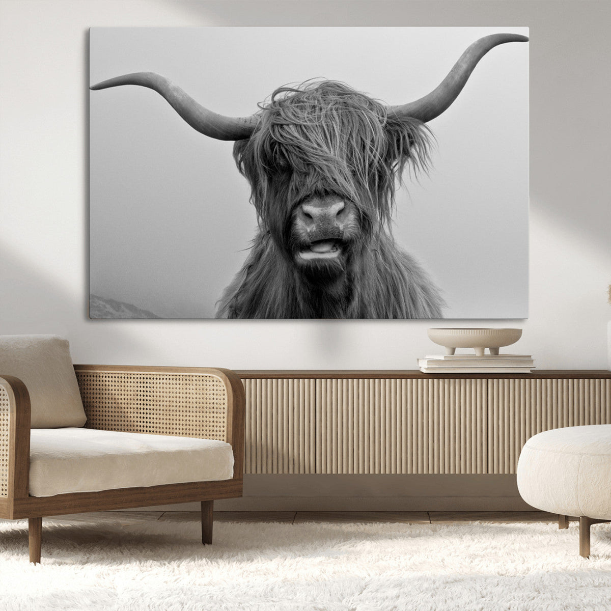 Texas Cow Wall Art Canvas, Texas Longhorn Cattle Canvas Print