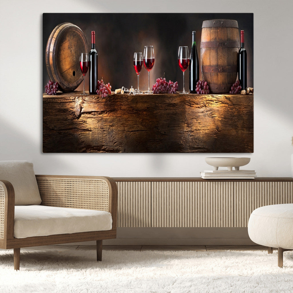 Wine and Barrels Wall Art Canvas Print