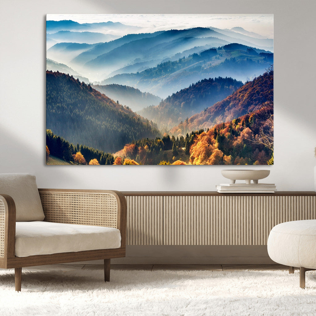 Mountains Forest Autumn Wall Art Canvas Print
