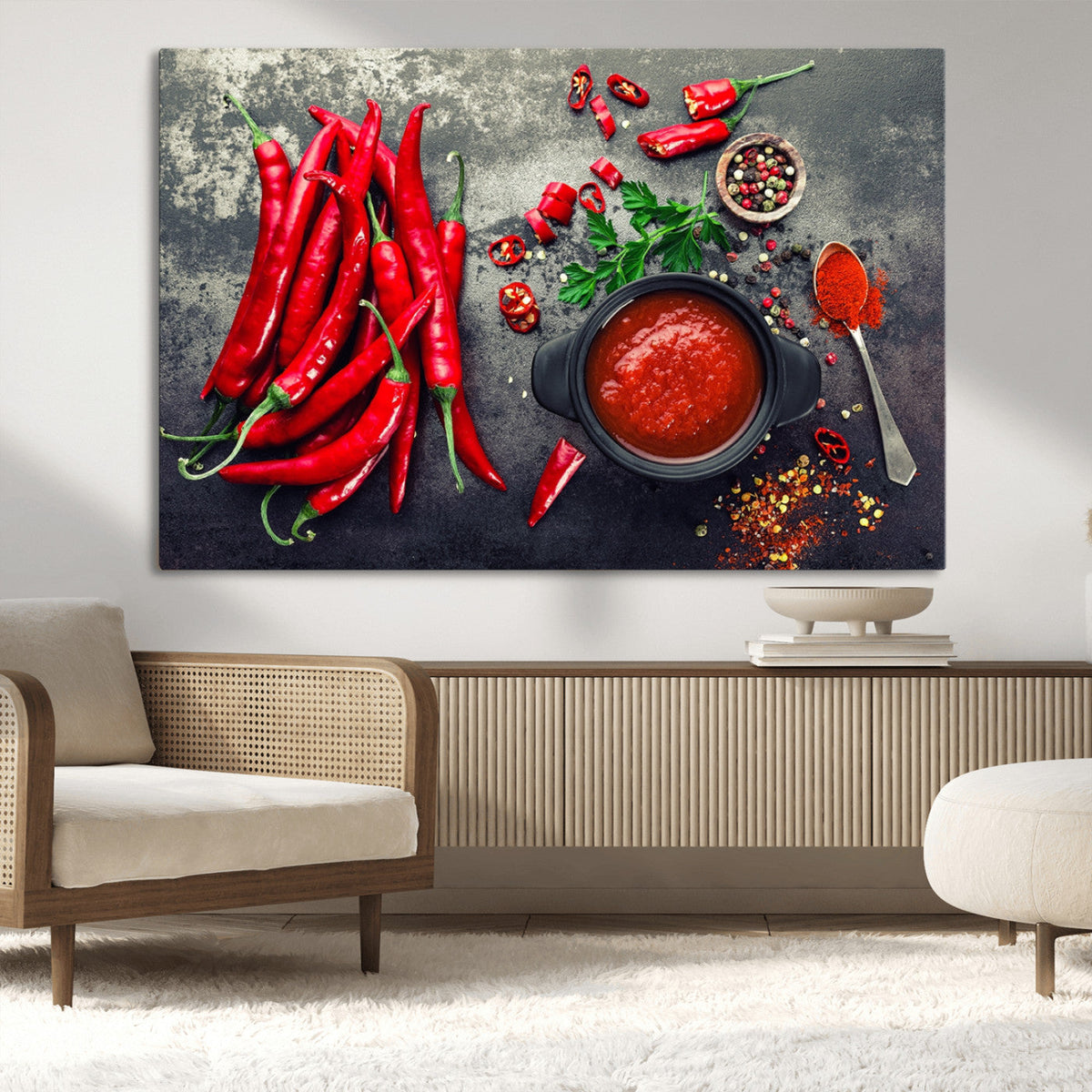 Red Chili Peppers Wall Art Kitchen Artwork Canvas Print