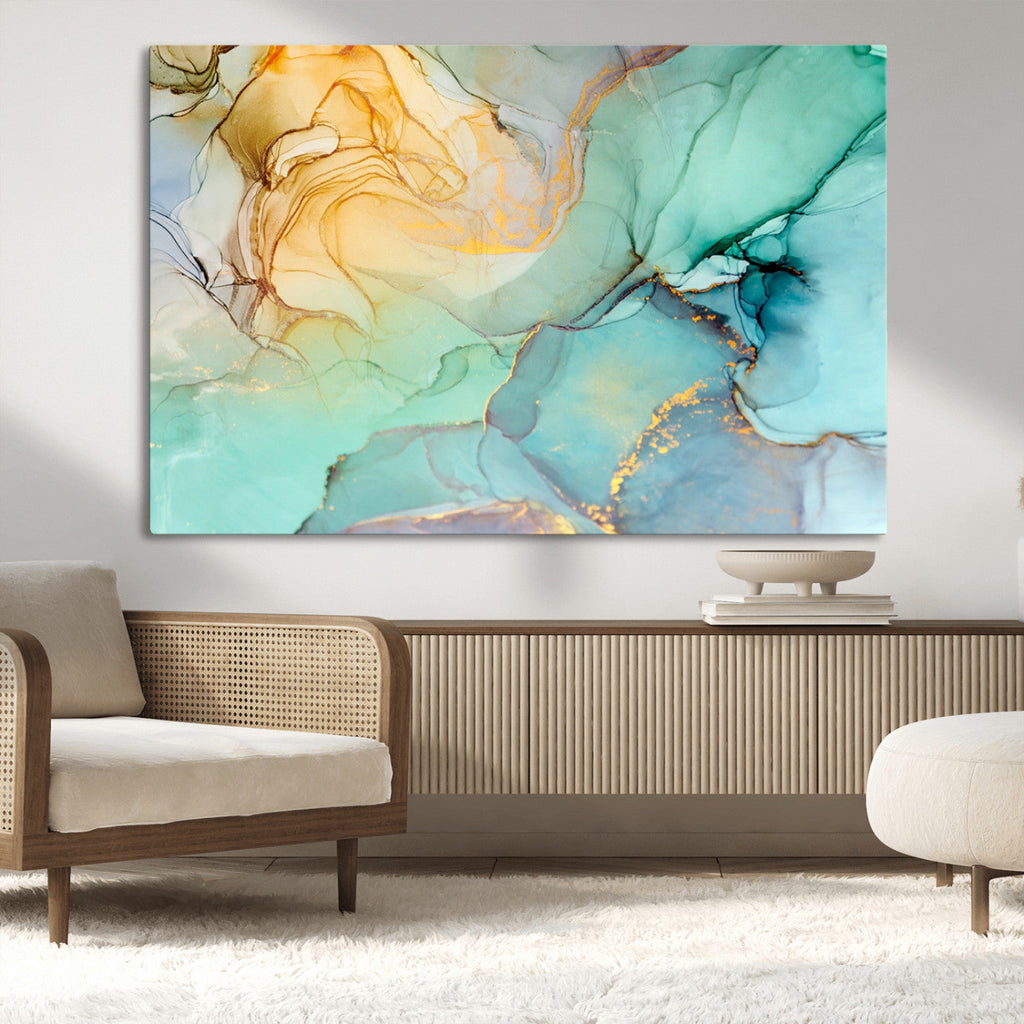 Green Marble Fluid Effect Abstract Canvas Wall Art Print