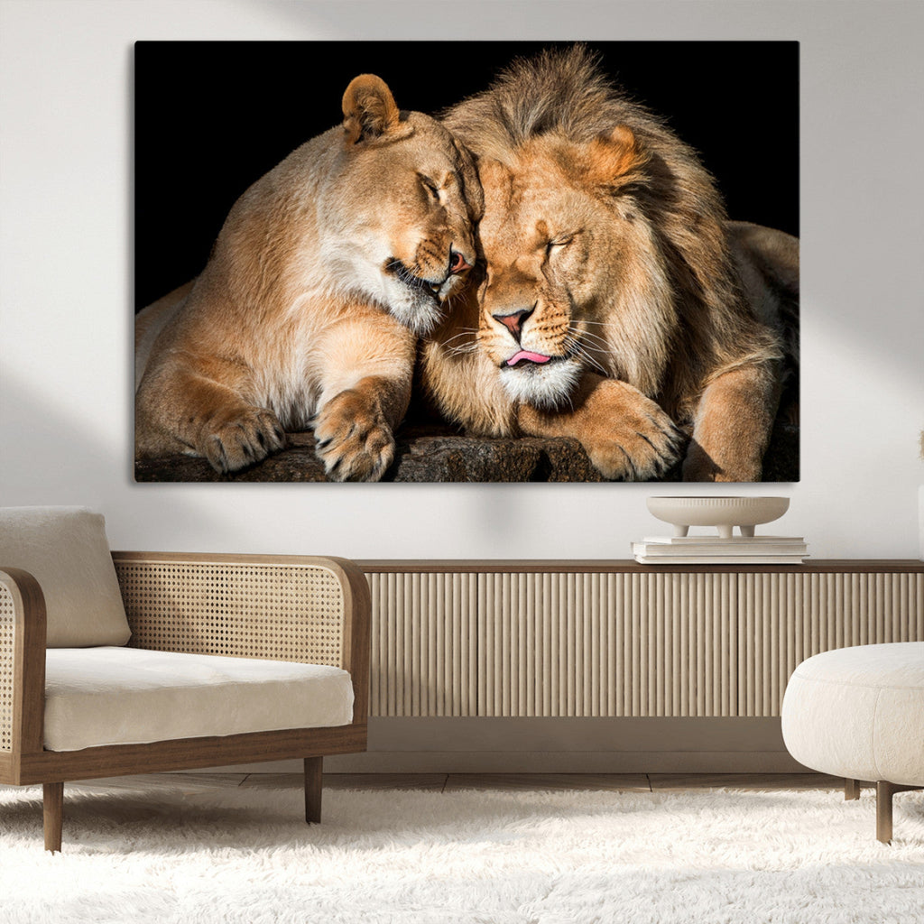 Lion and Lioness Wall Art Canvas Print | African Wildlife Animal Art