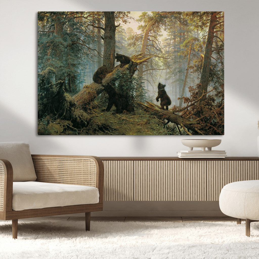 Baby Bears in Forest Wall Art Canvas Print