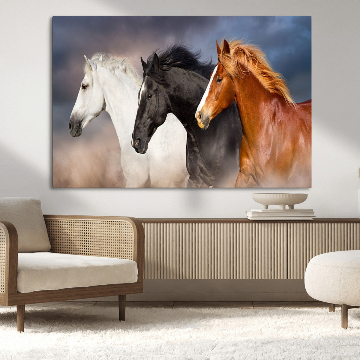 Animal Wall Art Three Horses Farmhouse Art Canvas Print