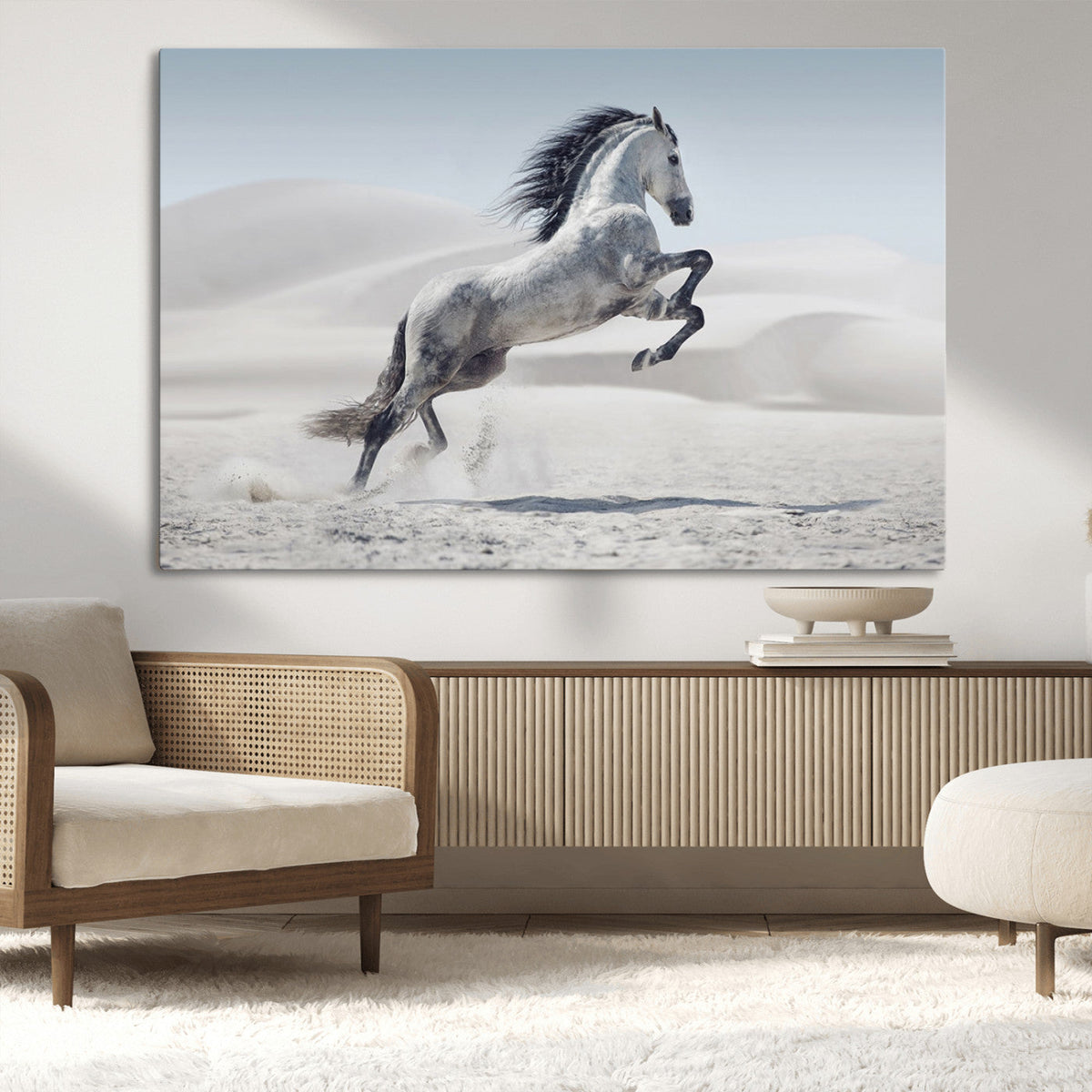 Prancing Horse Desert Large Wall Art Canvas Print, Majestic Horse Animal Artwork