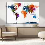 Bold Colorful World Map Canvas Print | Detailed Map of the World Wall Art