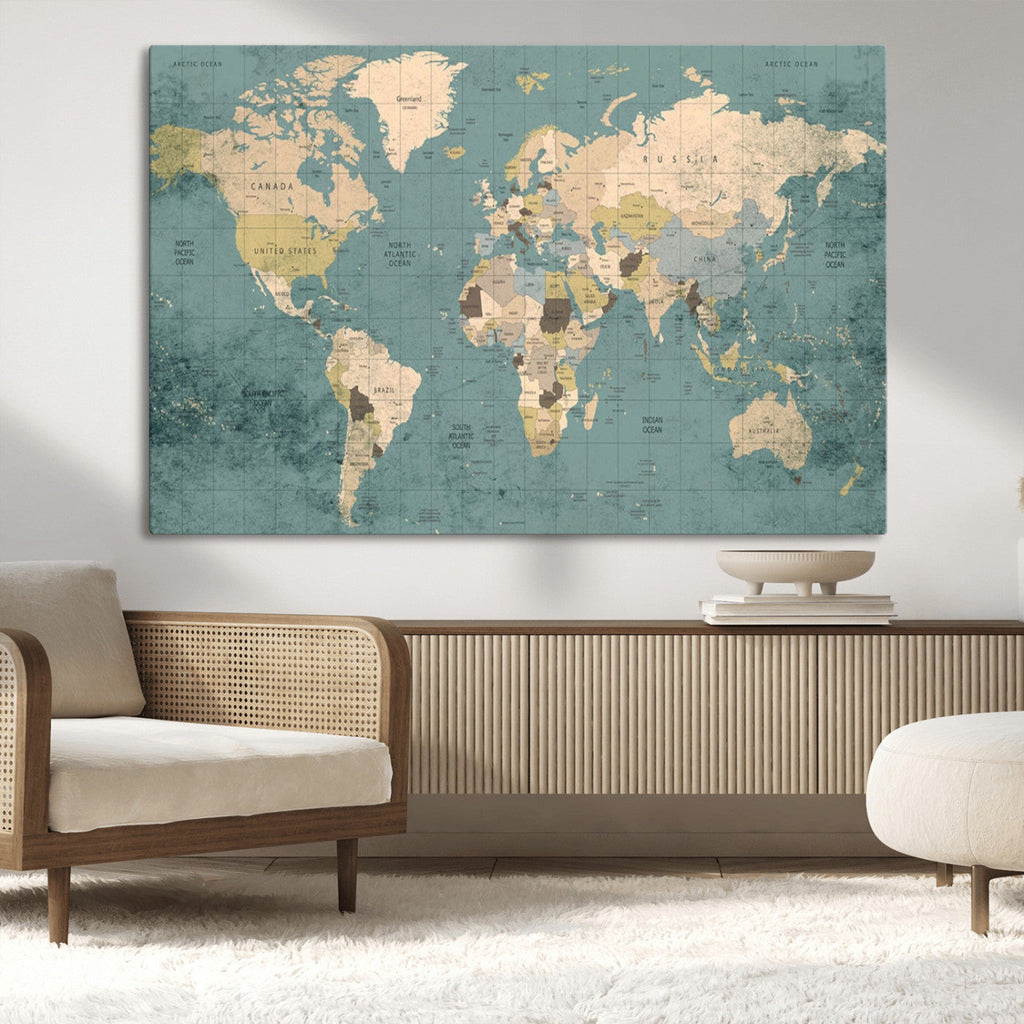 Classic World Map Canvas Print | Framed Vintage Map Wall Art
