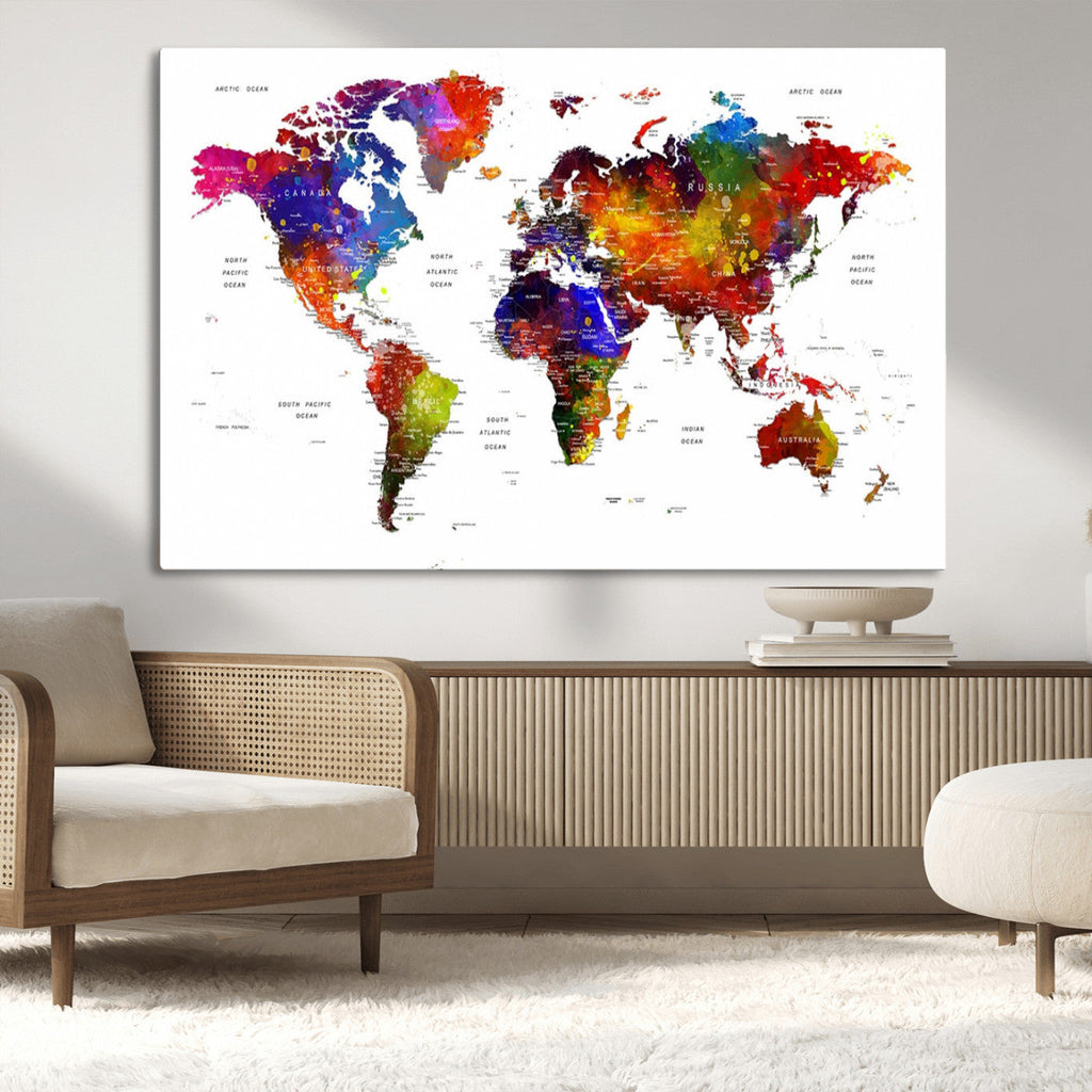World Map Canvas Print | Detailed Map of the World Wall Art