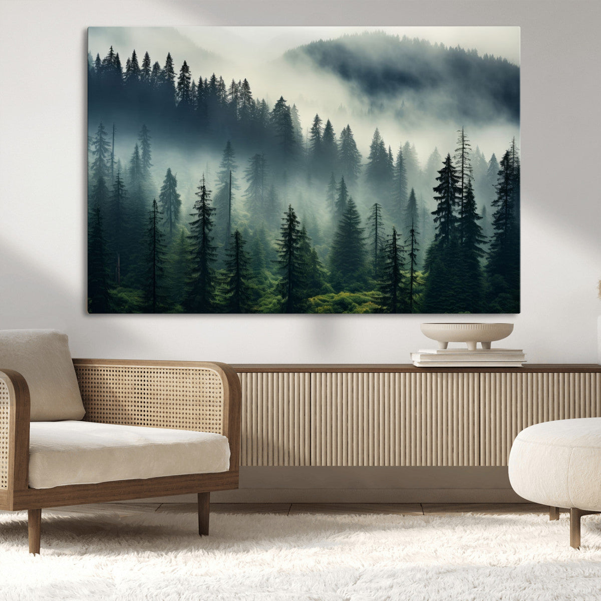 Captivating Misty Forest Wall Art, Foggy and Serene Atmosphere Canvas Print