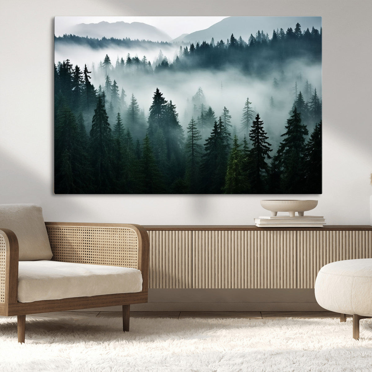 Captivating Misty Forest Wall Art Canvas, Premium Canvas Print of a Foggy and Serene Atmosphere