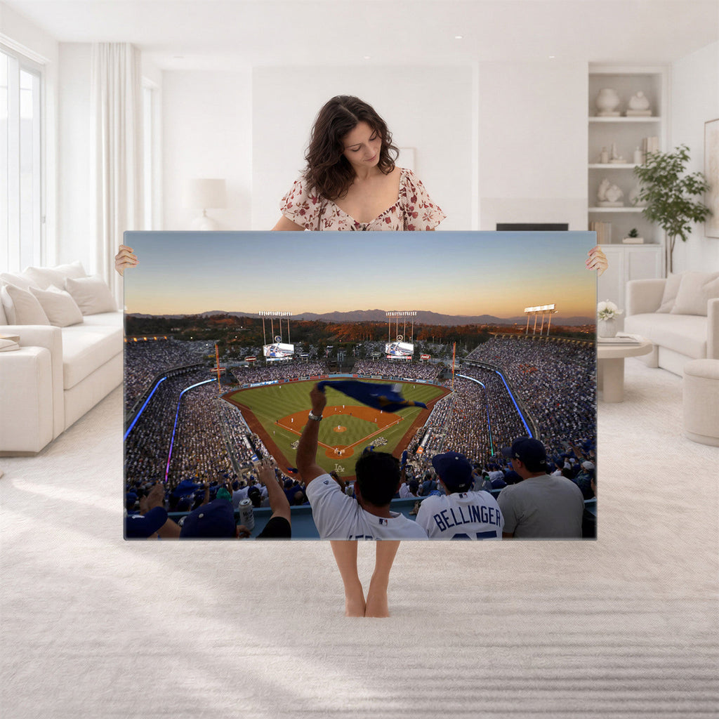 Dodger Stadium Sunset Game Triple Canvas Wall Art, Los Angeles Dodgers MLB Match