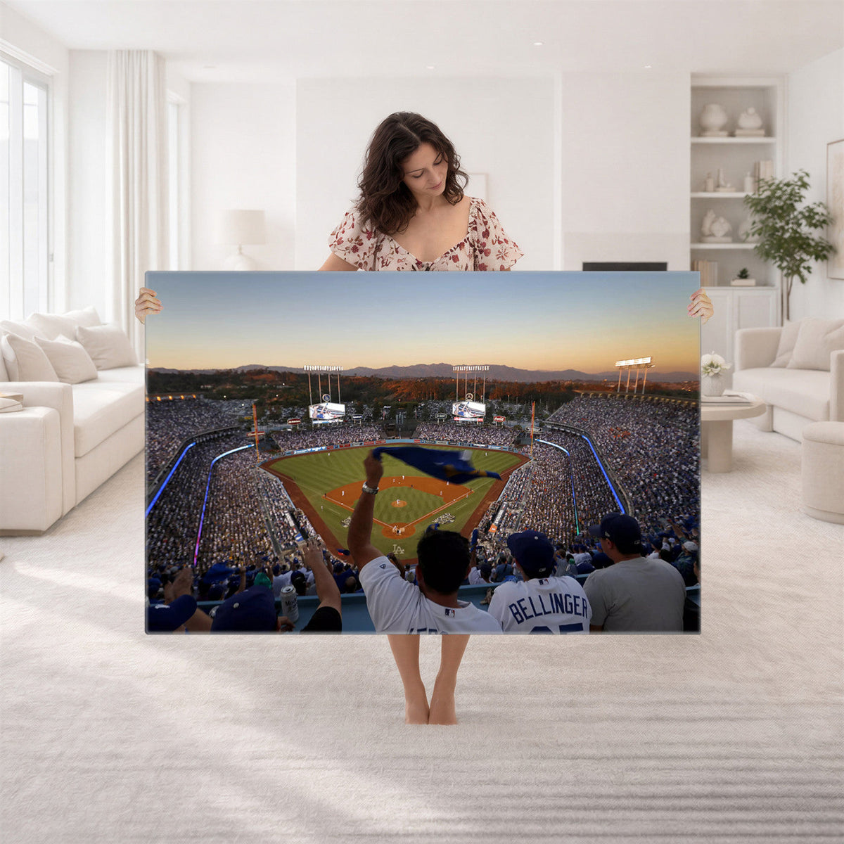 Dodger Stadium Sunset Game Triple Canvas Wall Art, Los Angeles Dodgers MLB Match