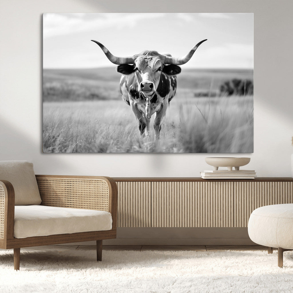 Texas Cow Longhorn Wall Art Canvas Print for Farm House Wall Art, Framed and Ready to Hang