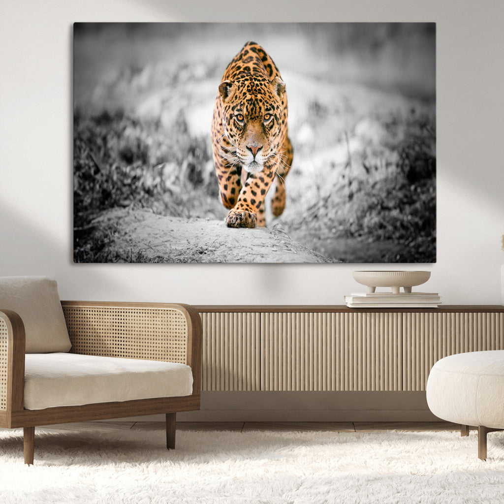 Jaguar Wall Art Canvas Print, Majestic Big Cat in Focused Pursuit